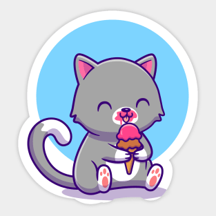 Cute Cat Eating Ice Cream Sticker